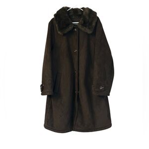Donnybrook Coat Brown Faux Shearling Faux Fur Trim Long Length Size 2X